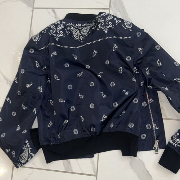 Theory Navy Bandana Embroidered Paisley Bomber Women's Jacket Sz S EUC - Picture 10 of 10